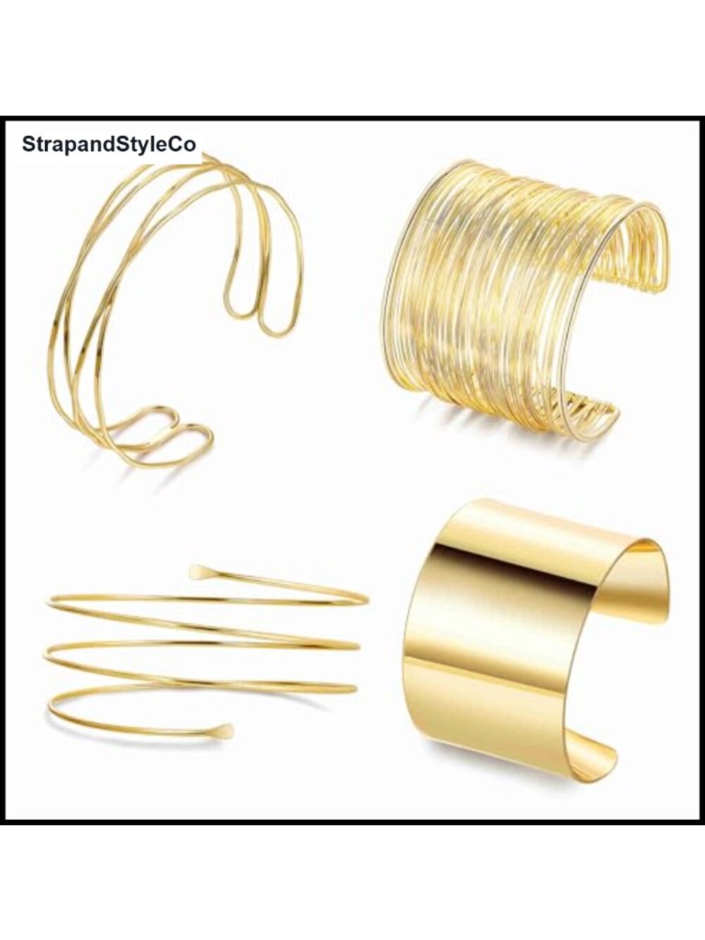 Chunky Gold Arm Cuff Bracelet Set Open Stackable Layering Jewelry